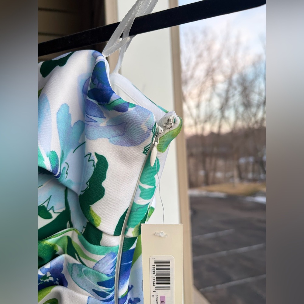 🆕🩵💙💚Eliza J Blue & Green Floral Off-Shoulder Mermaid Gown Size 4,6 Prom Formal - Picture 9 of 17